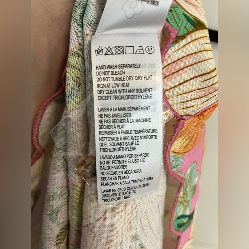 Farm Rio Guaragarden Euroflax Linen Midi Dress Yellow Pink XL NWT - Picture 11 of 13